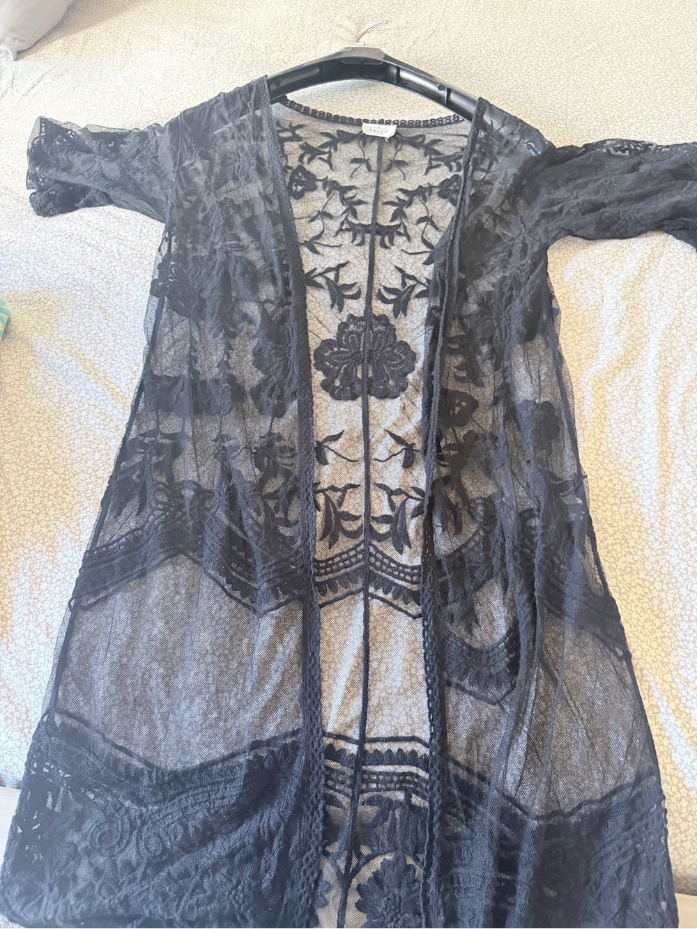 Sheer Embroidered Black Tunic Kimono